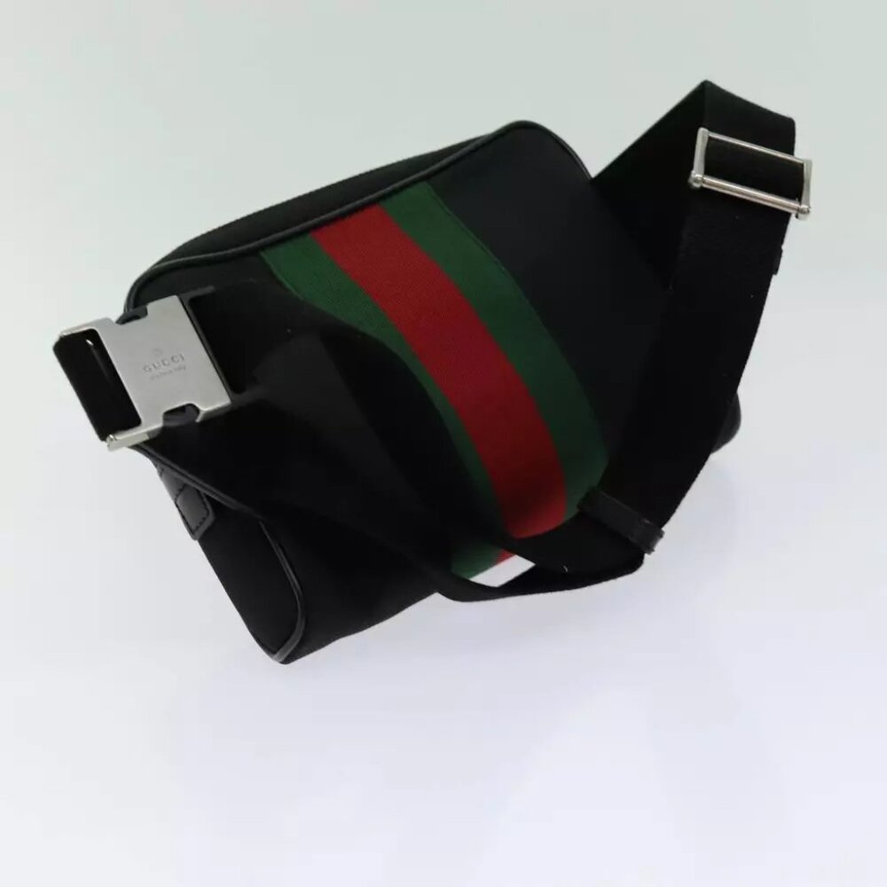 GUCCI Web Sherry Line Waist bag Canvas Outlet Black Red Green - Picture 6 of 7